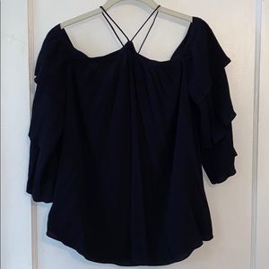 Cold shoulder, ruffled, black top